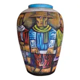 Untitled by Nunelucio Alvarado, oil on ceramic jar, sold Jan 2022
