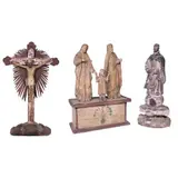a) Wooden crucifix
b) Sagrada Familia
c) Santo by A Group of Religous Images, sold Jan 2022
