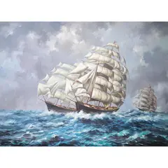 Oscar Navarro, Galleon Ships, oil on canvas