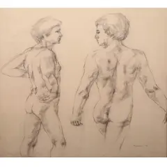 Edsel Moscoso, Two Male Nudes, charcoal on paper