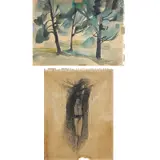 Trees (front) and Crucifixion (back) by Vicente Manansala, watercolorl on paper, pen and ink, sold Jan 2021