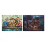 Untitled by a) Quiles<br & > b) Cesar T. Hernandez, <p>a) Quiles<br />Fishermen<br />signed and dated, sold Dec 2021