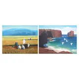 Amado Hidalgo, a) Harvest
b) Seascape, oil on canvas