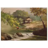 Cj Amorsolo, Riverside, oil on canvas