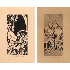 a) Untitled (Bernardo Carpio)
b) Warrior Series by Botong Francisco, a) pen and ink on paper b) ink on paper, sold Oct 2021