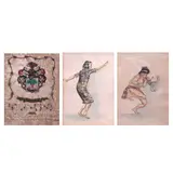 a) Fernandez Coat of Arms:
b) Ifugao Dancing by Unidentified artist, 3 pcs. artworks pen and ink and watercolor, sold Oct 2021