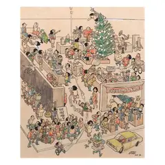 Larry Alcala, Slice of Life Christmas Shopping, mixed media on paper