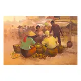 Market Scene by Cesar Buenaventura, oil on canvas, sold Jul 2021