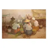 Market Scene by Cesar Buenaventura, oil on canvas, sold Jul 2021
