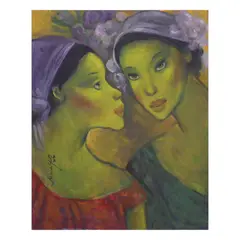 Two Women by Lydia Velasco, oil on canvas, sold Jul 2021
