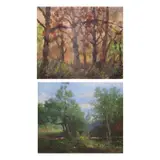 a.) El Retiro, Madrid b.) Santa Cruz, Ilocos Sur by a) Lino Severino b) Antonio R. Amorsolo, a.) watercolor on paper b.) oil on canvas, sold Jul 2021