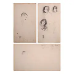 a) Portrait Study of a Gentleman b) Five Portrait Studies in Various Stages c) Untitled by Juan Luna, charcoal on paper, sold Jul 2021