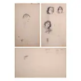 Juan Luna, a) Portrait Study of a Gentleman b) Five Portrait Studies in Various Stages c) Untitled, charcoal on paper