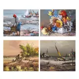 A.  Seashore and Bouquet of Flower B. Landscape and Seascape by a) Mike Herrera b) Cesar Buenaventura, oil on canvas, sold Jul 2021