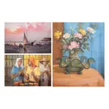 A. Untitled  B. Candle Vendor C. Still Life by a) Leonardo Zablan b) Eddie B. Sarmiento c) Gabriel Custodio, A-B. oil on canvas C. pastel on paper, sold Jul 2021