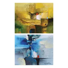 Abstract Composition I and II by Leonardo Zablan, oil on canvas, sold Jul 2021