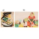 Norma Belleza, a) Untitled (Still Life)
b) Untitled (Fruit Vendor), watercolor on paper graphite and watercolor on paper
