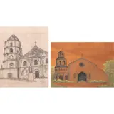 Irna Castro, a) Cabugao Church, Ilocos Sur, Philippines
b) Agoo Church, Cebu City, mixed media on paper watercolor on paper