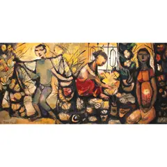 Manuel Rodriguez Jr., Flower Market, oil on wood