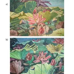 Godofredo Mendoza, a) Lotus Plant (Series) b) Lotus Series, oil on canvas