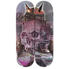 Thank You For Keeping Me Alive by Lynyrd Paras, oil on skateboard deck with existing design skateboard deck:, sold Jul 2021