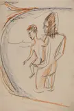 Frau und Kind am Meeresstrand von Fehmarn by Ernst Ludwig Kirchner, 1913, Farbkreide und Bleistift auf satiniertem chamois Papier, sold Dec 2021