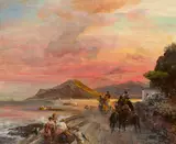 Oswald Achenbach, Auf der Küstenstraße vor Neapel, Öl auf Leinwand
