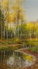 Peder Moerk Moensted, Birkenwald im Herbstlicht, Öl auf Leinwand