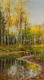 Peder Moerk Moensted, Birkenwald im Herbstlicht, Öl auf Leinwand