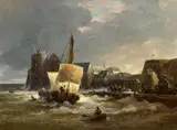 Andreas Achenbach, Gewitterstimmung an einem holländischen Hafen, Öl auf Leinwand
