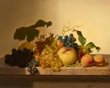 Johann Wilhelm Preyer, Trauben, Pfirsiche und Aprikosen, Öl auf Leinwand