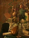 Ludwig Wilhelm Heupel-Siegen, Stillleben mit Büchern und Musikinstrumenten, Öl auf Leinwand