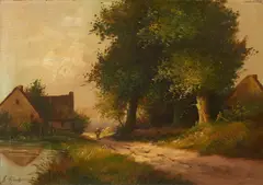 Gustav Pynaert, Häuser am Mühleich, Öl auf Holz