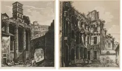 Luigi Rossini, Zwei Kupferstiche mit Ansichten aus Rom: Thermen des Diocletian sowie Marstempel, Jeweils Plattenmaß: 53 x 48, bzw