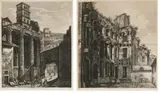 Luigi Rossini, Zwei Kupferstiche mit Ansichten aus Rom: Thermen des Diocletian sowie Marstempel, Jeweils Plattenmaß: 53 x 48, bzw