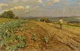 Hugo Mühlig, Hessische Felderlandschaft bei Willinghausen, Öl auf Karton
