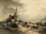 Andreas Achenbach, Einfahrende Segler im Sturm, Öl auf Leinwand