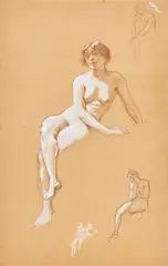 Herbert James Draper, Aktstudie, um 1908-1913 (?), Bleistift, Kreide und Gouache auf Papier