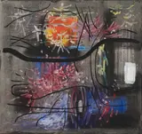 Franz Alfred Theophil Winter, "Weißer Fleck rechts", 1955/56, Mischtechnik auf Leinwand
