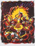 Jörg Immendorff, Weinprobe, 1997, Farblithografie auf Velin