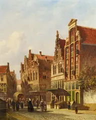 Petrus Gerardus Vertin, Sommerliche Straßenszene in einer holländischen Stadt, Öl auf Leinwand