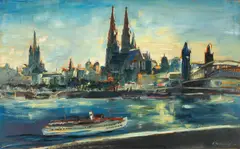 Franz Heckendorf, Blick auf Köln am Rhein, 1928, Öl auf Holz