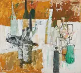 Carola Andries, Braunes Flaschenbild, 1962, Öl auf Leinwand