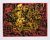 Jörg Immendorff, Café de Flore, 1997, Farblinolschnitt auf leichtem Karton