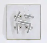 Rolf Glasmeier, Kaufhaus-Objekt, Ca. 1970, Multiple. Ganzoliven (Fenstergriffe) auf Resopal-Platte