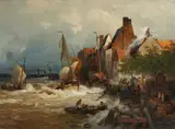 Andreas Achenbach, Heimkehrende Fischerboote bei Sturmflut, Öl auf Leinwand