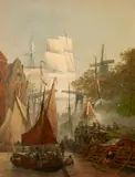 Andreas Achenbach, Hafenstadt in Holland, Öl auf Leinwand