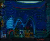 Fall in Cloud, Fall in fog, fall out by Friedensreich Hundertwasser, 1979, 3D-Objekt. Serigrafie mit Metallprägung auf Plexiglasscheiben, in Holzrahmen, sold Feb 2022