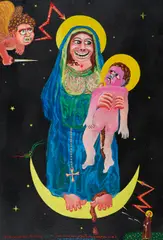 Blalla W. Hallmann, "Glückwunsch zum Muttertag", 1981, Öl auf Spanplatte