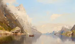Georg Anton Rasmussen, Sonnentag im Fjord, Öl auf Leinwand